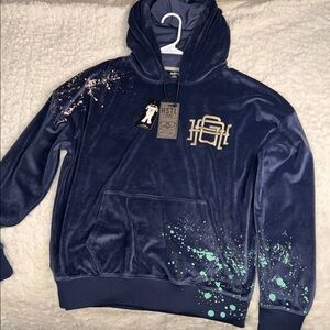 Hustle Gang Blue Bomber Jacket with White and Green Accents